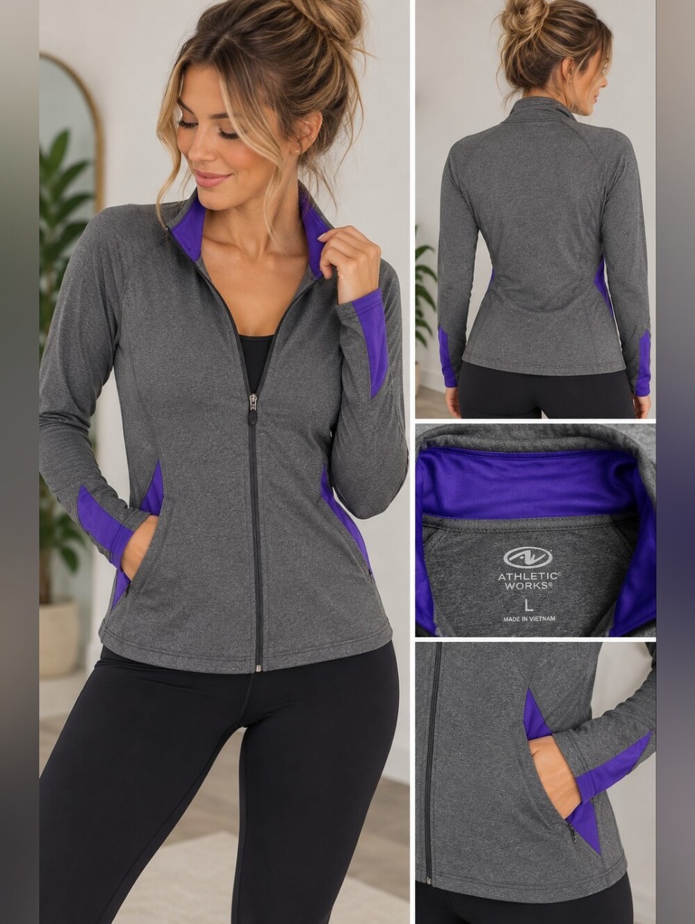 Athletic Works Women's Gray & Purple Full Zip Athletic Jacket Size L